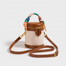 Tessa Cylinder Zip Shoulder Bag in cream and brown